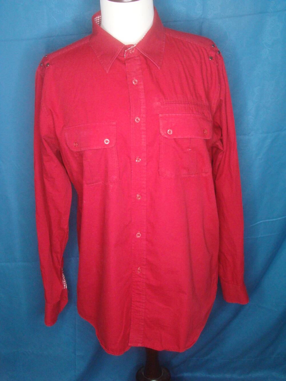 TRUST Mens XL Red Button Down Long Sleeve Casual Shirt Top